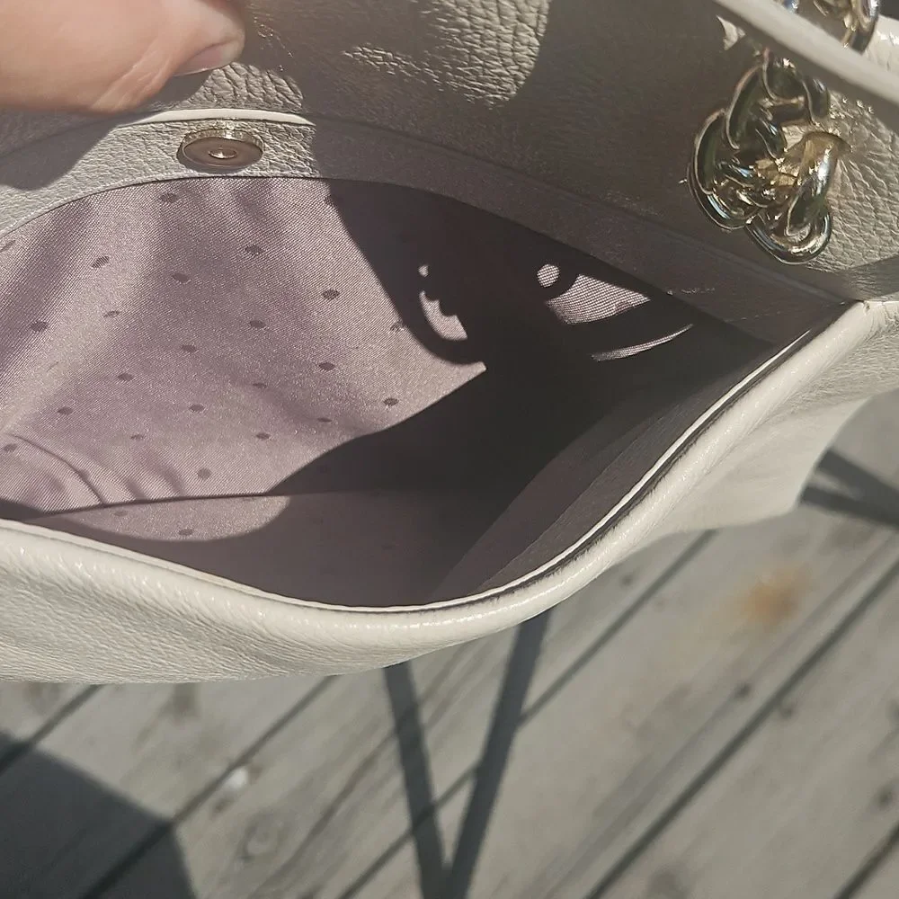 Kate Spade Pebbled Leather Shoulder Bag Cream Chain Strap
